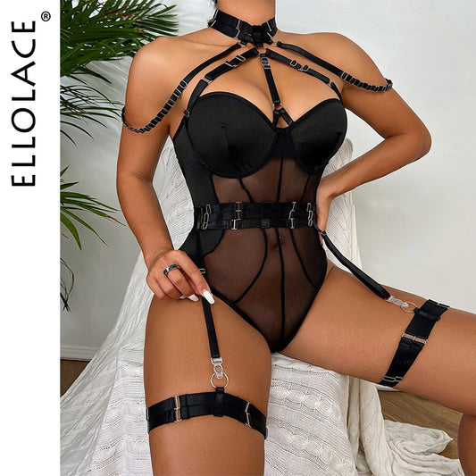 Ellolace Fancy Lingerie Bodysuit Women With Garters Sexy Boat Body